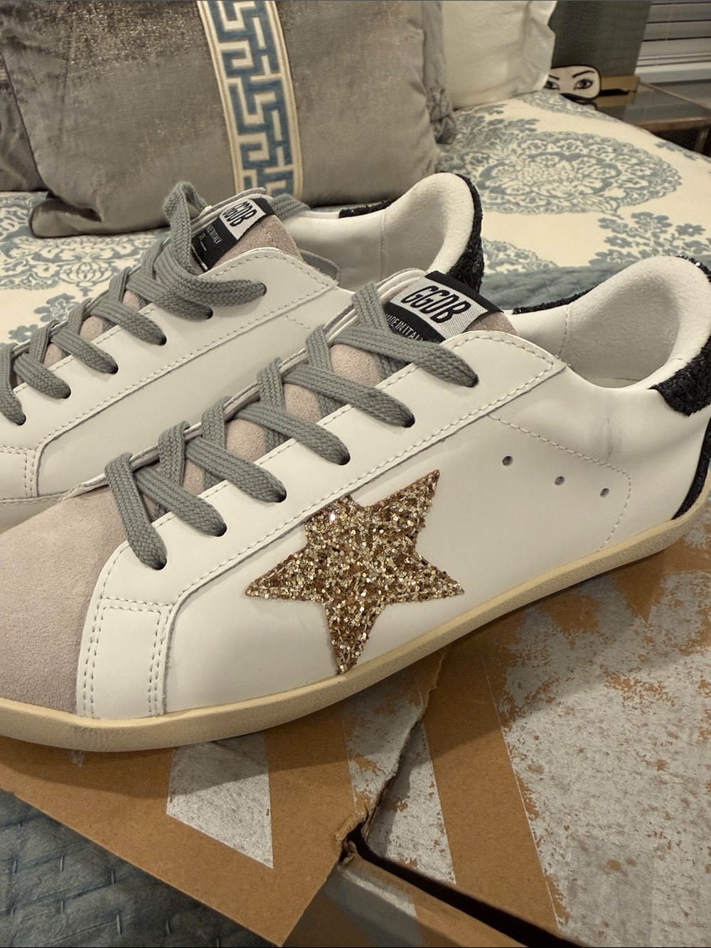 Golden Goose White Leather Sneakers with Gold Glitter Star